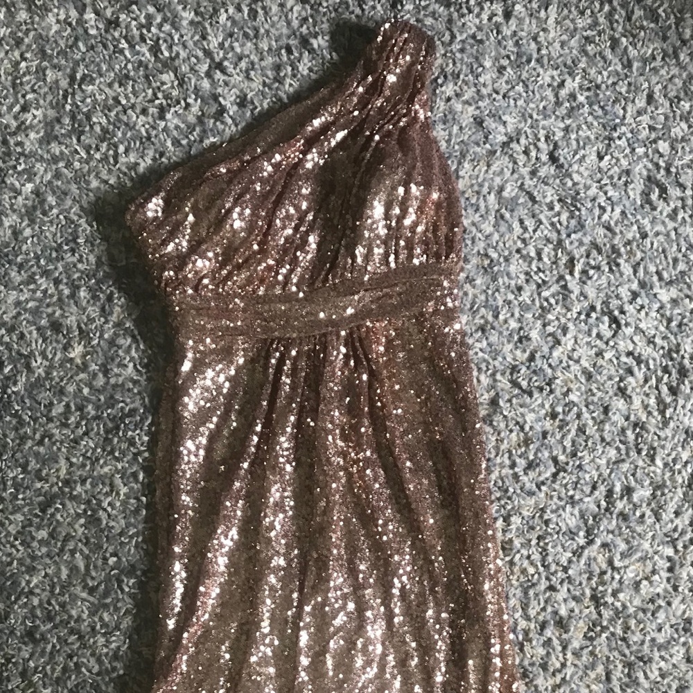 One-shoulder sequin rose gold formal dress